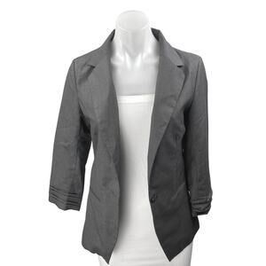 Doki Geki Women's Long Sleeve Gray Single Button Blazer Coat Suit Jacket Size S